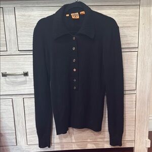 Tory Burch Black Button-Up Sweater